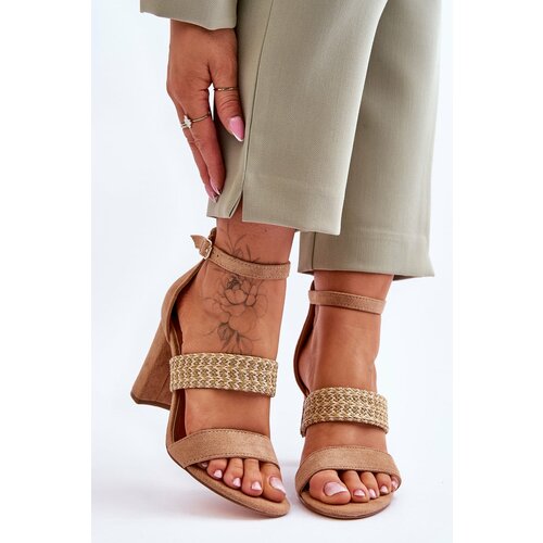 Kesi suede sandal with knitted strap on the heel Camel Roselia Slike