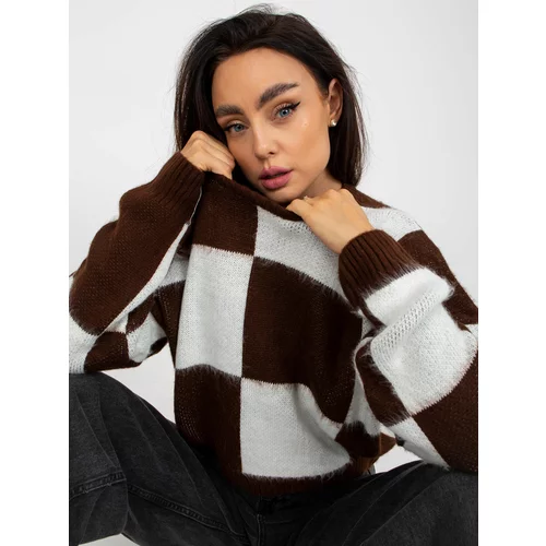 Fashion Hunters Loose brown and white classic sweater with squares