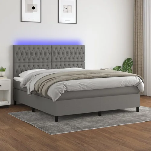 The Living Store Box spring postelja z vzmetnico LED temno siva 180x200 cm blago - Box Spring Postelja, (21518389)