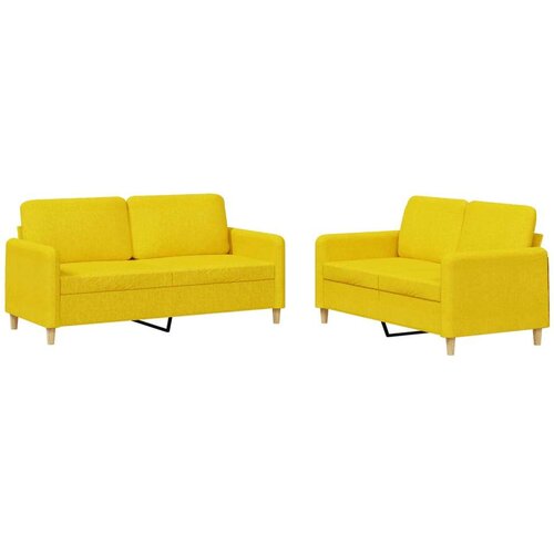  2-dijelni set sofa s jastucima svjetložuti od tkanine Slike