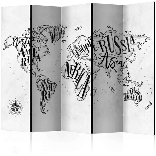  Paravan u 5 dijelova - Retro Continents (Grey) II [Room Dividers] 225x172 Slike