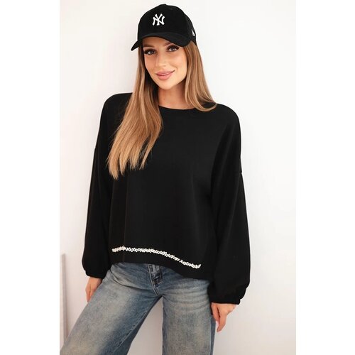 Kesi Włoski Women&amp;#039;s sweatshirt with decorative finishing at the bottom black Slike
