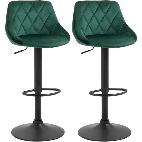 HOMCOM Komplet 2 barskih stolčkov, nastavljiva višina s kovinsko podlago in žametnim sedežem, sodobni stolčki z naslonom za hrbet in noge, 46x48x83-104 cm, zelena, (20710853)