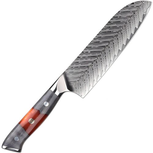 IZMAEL Damaskast kuhinjski nož YA-37554 - Santoku / Rdeča / Siva Cene