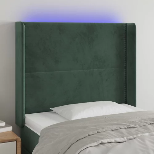 vidaXL LED posteljno vzglavje temno zeleno 83x16x118/128 cm žamet