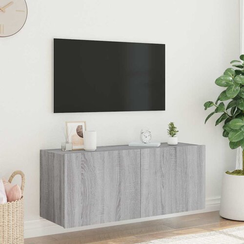  Zidni TV ormarić s LED svjetlima siva boja hrasta 100x35x41 cm Slike