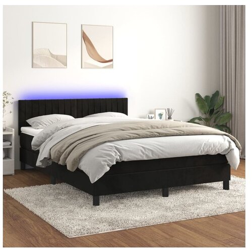  Box spring postelja z vzmetnico LED črna 140x200 cm žamet Slike