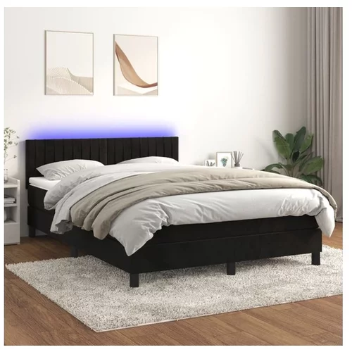 Den Box spring postelja z vzmetnico LED črna 140x200 cm žamet