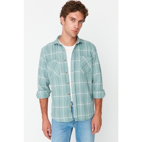 Trendyol Mint Men&amp;#039;s Oversize Fit Plaid Shirt Slike