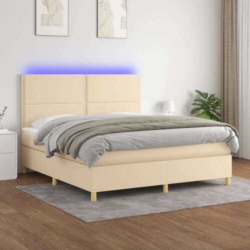  Krevet box spring s madracem LED krem 180x200 cm od tkanine Cene