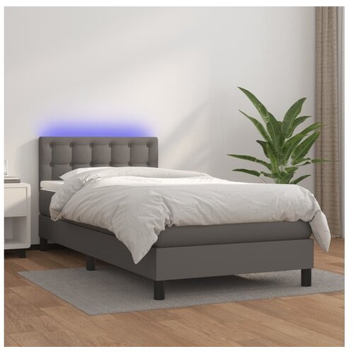  Box spring postelja z vzmetnico LED siva 80x200 cm umetno usnje Cene