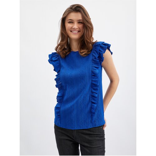 Orsay Blue Ladies T-shirt with frills - Women Slike