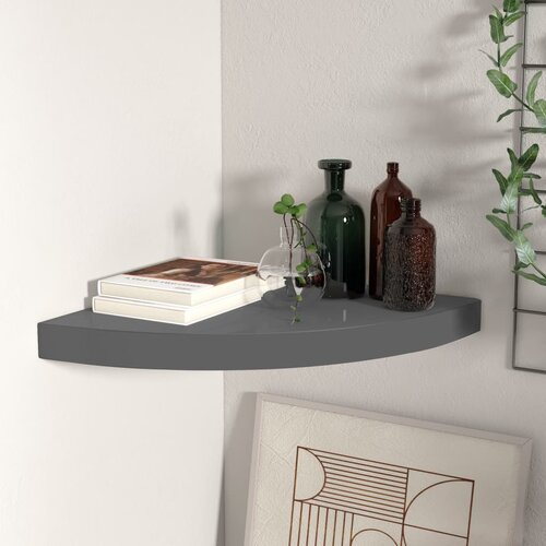 vidaXL Kotna polica visok sijaj siva 35x35x3,8 cm MDF Cene