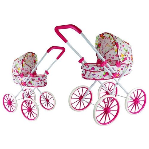 Retro kolica za lutke s velikim kotačima Flowers - bijela Cijene