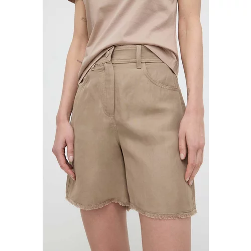 Marella Kratke hlače s dodatkom lana boja: bež, bez uzorka, visoki struk