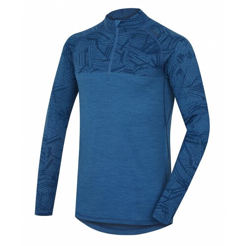 Husky merino thermal underwear long men's t-shirt with dark zipper. blue Slike
