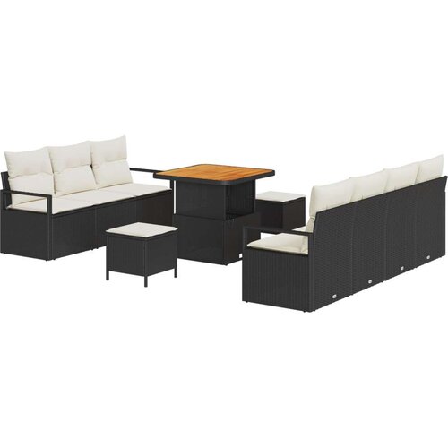  10 komada vrtni set sofa s jastučićima crni poli ratan akacija 2-sjedalna vrtna sofa s pohranom i jastučićima crni poli ratan Slike