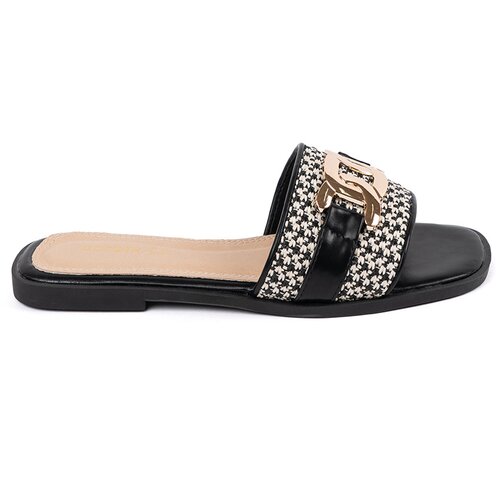GOODIN Black and white women's flip-flops with gold chain Cijene