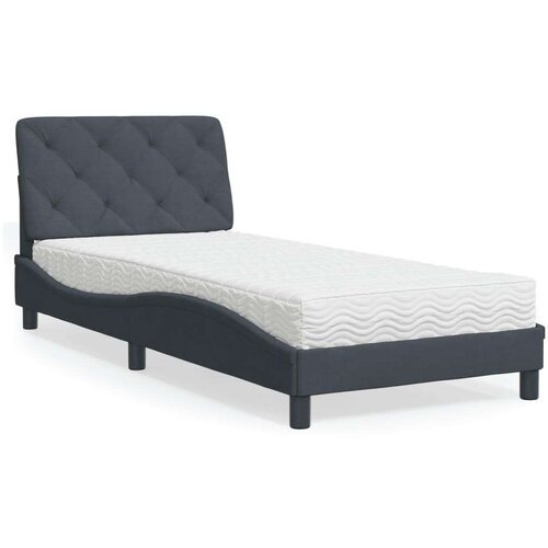 VidaXL Postelja z vzmetnico temno siv 90x190 cm žamet Slike