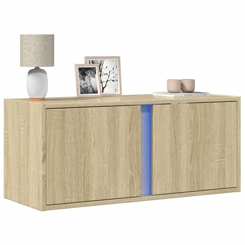 VidaXL Stenska TV omarica z LED lučkami sonoma hrast 80x31x35 cm Slike