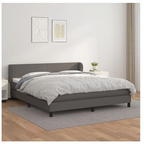vidaXL Box spring postelja z vzmetnico siv 160x200 cm umetno