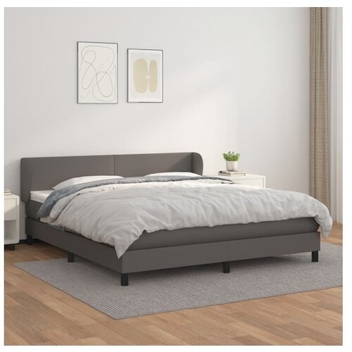 VidaXL Krevet s oprugama i madracem sivi 160x200 cm od umjetne kože Slike