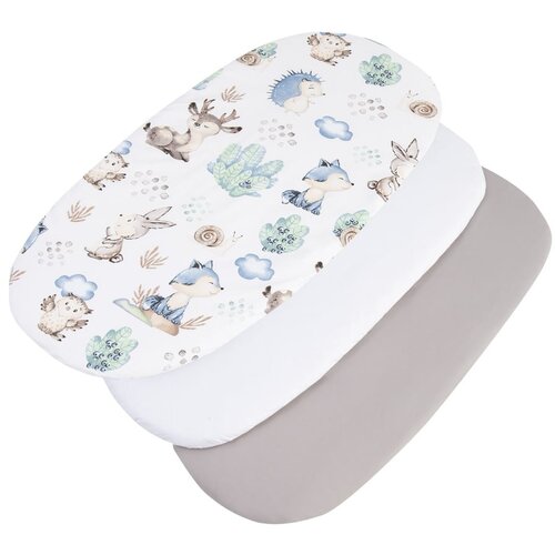 Medi Partners 3 &amp;ndash; Pak &amp;ndash; Fitted sheet for stroller &amp;ndash; cotton &amp;ndash; Deer and Hedgehog &amp;ndash; White &amp;ndash; Gray Slike