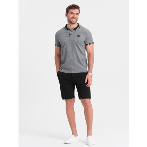 Ombre Men's SLIM FIT shorts in structured knit fabric - black Cene