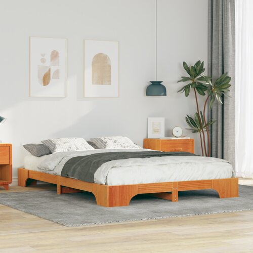 vidaXL Posteljni okvir Rjava 140 x 220 cm Trdna borovina Cene