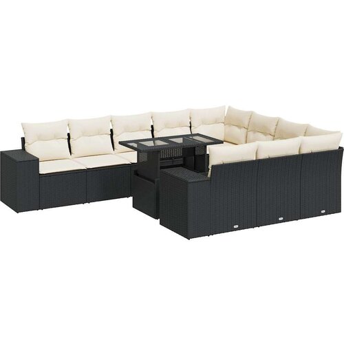 VidaXL 11-dijelni set vrtnih sofa od poliratana s jastucima crni Slike