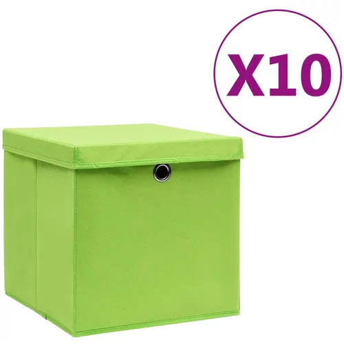vidaXL Škatle s pokrovi 10 kosov 28x28x28 cm zelene