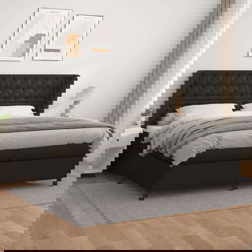  Box spring postelja z vzmetnico črna 200x200 cm umetno usnje, (20724042) Slike