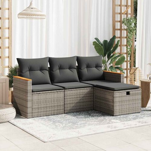 VidaXL 4-dijelni set vrtnih sofa od poliratana s jastucima sivi Slike