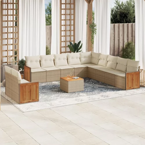 vidaXL 12-dijelni set vrtnih sofa od poliratana s jastucima bež