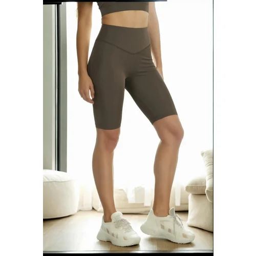 Dewberry 95111 Sports Compact High Waist Short Leggings-Khaki