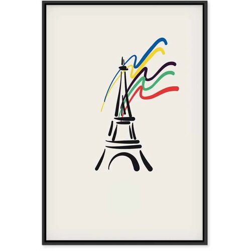  Slika - Eiffel Tower and Colorful Ribbons 80x120 U crnom drvenom okviru Slike