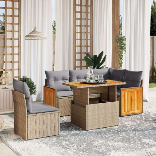 VidaXL 6-dijelni set vrtnih sofa s jastucima bež od poliratana Slike