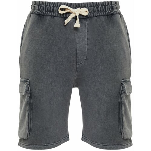 Trendyol Anthracite Men's Regular/Normal Cut Cargo Pocket Distressed/Pale Effect Shorts & Bermuda Slike