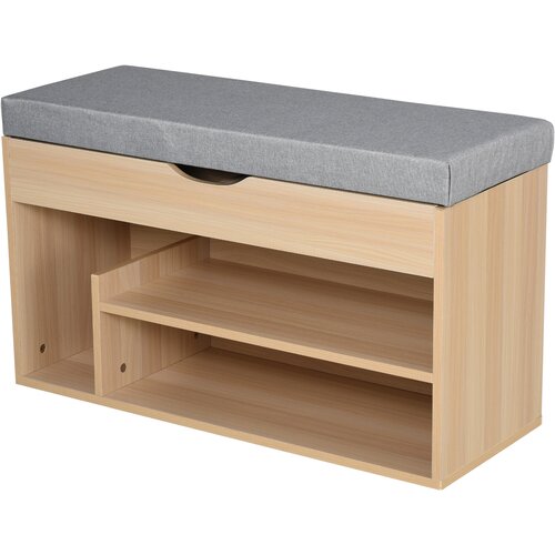 HOMCOM Lesena klop z oblazinjenim sedežem in skritim predalom, za predsobo/vhod, 80 x 30 x 48 cm, 2 v 1, omara za čevlje, lesena klop z oblazinjenim sedežem in skritim predalom, 80 x 30 x 4, (20745483) Slike