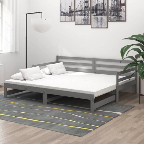 The Living Store Izvlečna dnevna postelja siva trdna borovina 2x(90x200) cm - Dnevna Postelja, (21508505) Cene