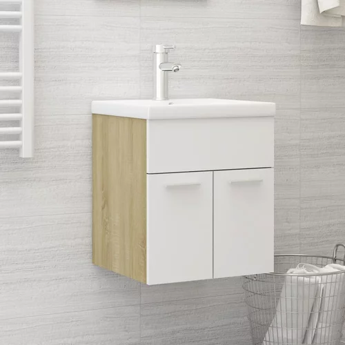 vidaXL Omarica za umivalnik z vgradnim umivalnikom bela sonoma hrast, (20716545)