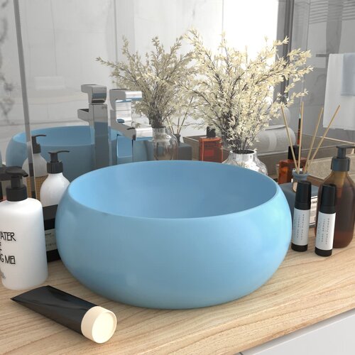 vidaXL Razkošen umivalnik okrogel mat svetlo moder 40x15 cm keramičen Cene