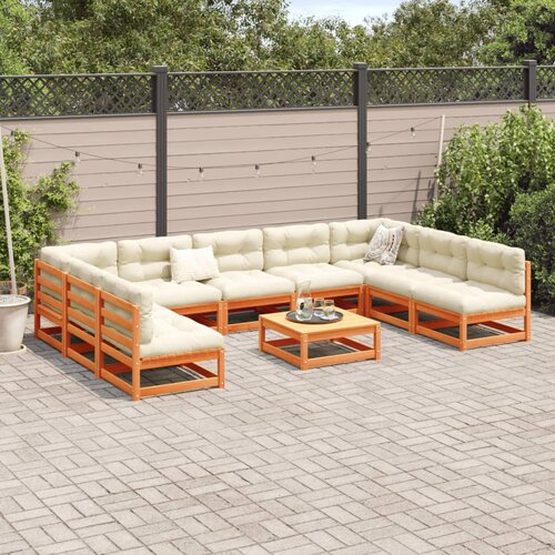  10-dijelni set vrtnih sofa s jastucima vo&amp;scaron;tano smeđi borovine Slike