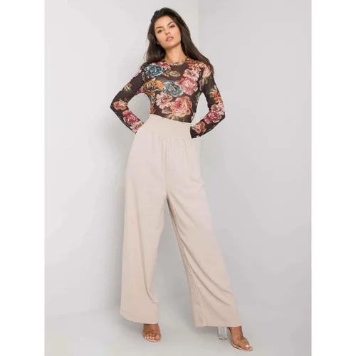 Fashion Hunters RUE PARIS Beige fabric trousers with a high waist