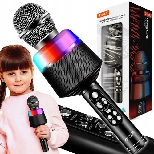  USB aku. 1200mAh bluetooth SD karaoke mikrofon z zvočnikom RGB LED črn Slike