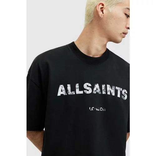 AllSaints Bombažna kratka majica FLOCKER moški, črna barva