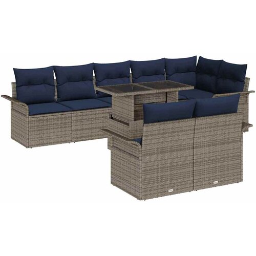 vidaXL Vrtna sedežna garnitura z blazino 9 pcs Siva Poly ratan, (5000146089) Cene