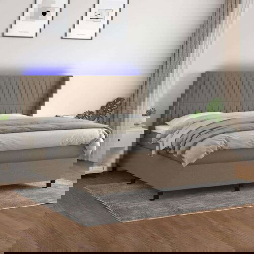  Box spring postelja z vzmetnico LED taupe 180x200 cm blago, (20788785) Slike