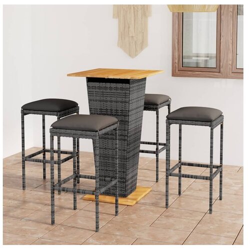  Stol i stolice - 5-dijelni vrtni barski set od poliratana s jastucima sivi - Siva Dužina stola 60 cm 4 Cijene