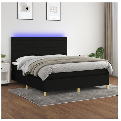VidaXL Krevet box spring s madracem LED crni 180x200 cm od tkanine Slike